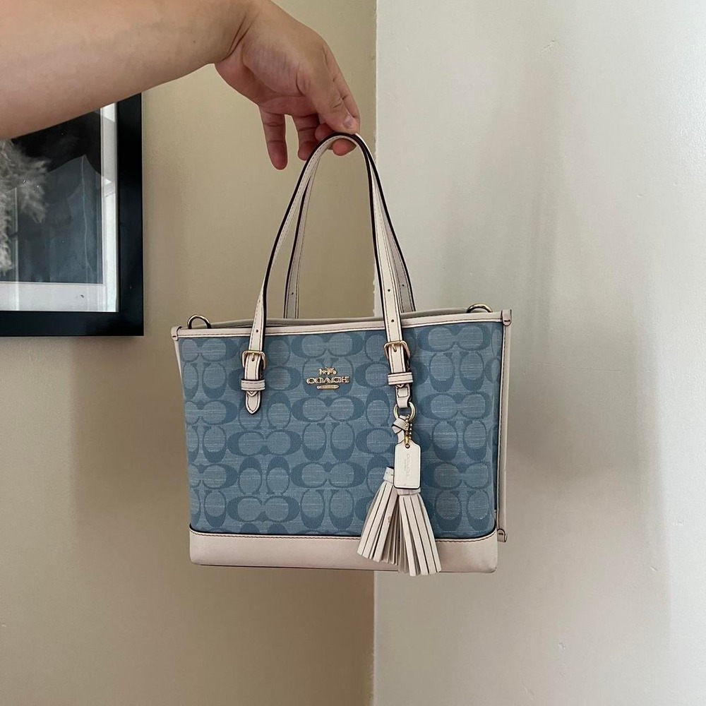 y2k 2000s blue signature c monogram coach mollie tote 25 handbag / crossbody bag
